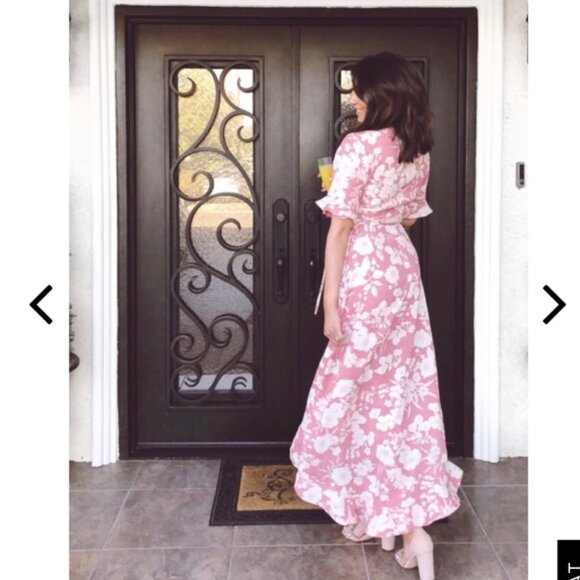 NWT Lulu's Wild Winds Pink Floral Print High-Low Wrap Romantic Dress Size Medium - Picture 4 of 11